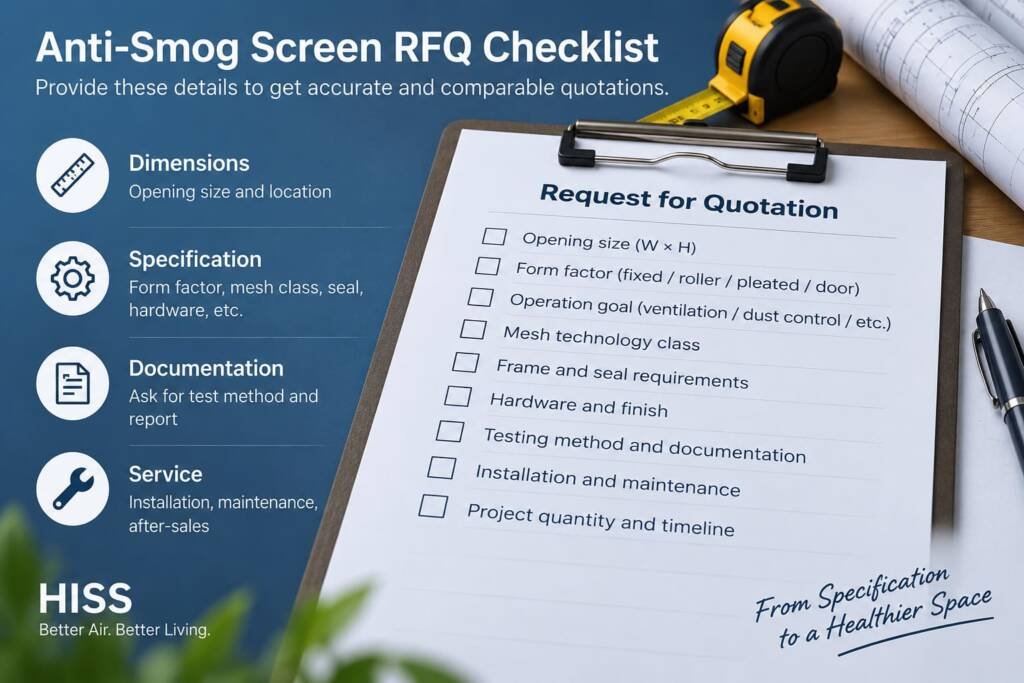 RFQ checklist for anti-smog / pollen screen windows and doors